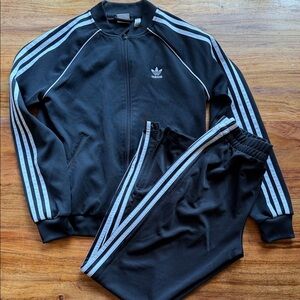 Adidas Black Tracksuit with White Accents Small